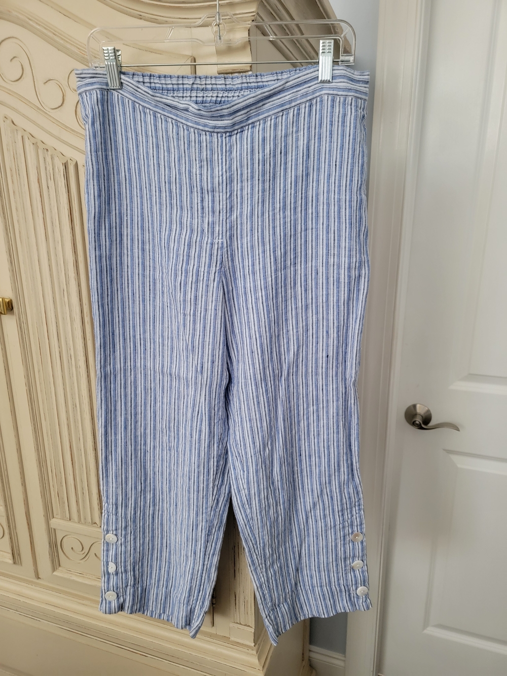 Casual Blue & White Striped Linen Pants